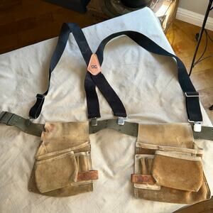 Vintage Nicholas Top Grain Leather Tool Pouch Belt Construction suspenders